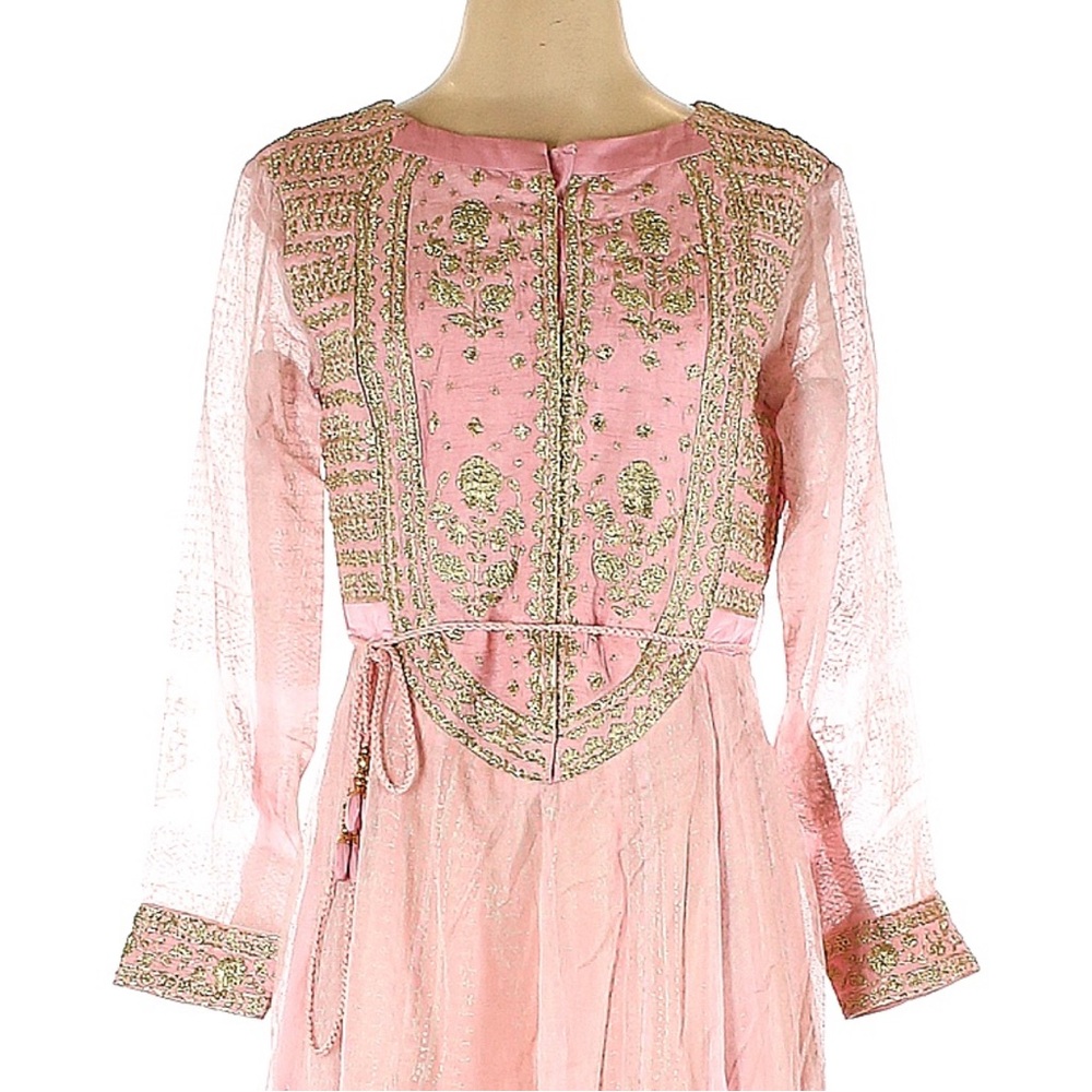Pink and Gold Embroidered Dress- Modest
